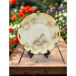 Antique German Porcelain Handled Dessert Cake Plate with Roses